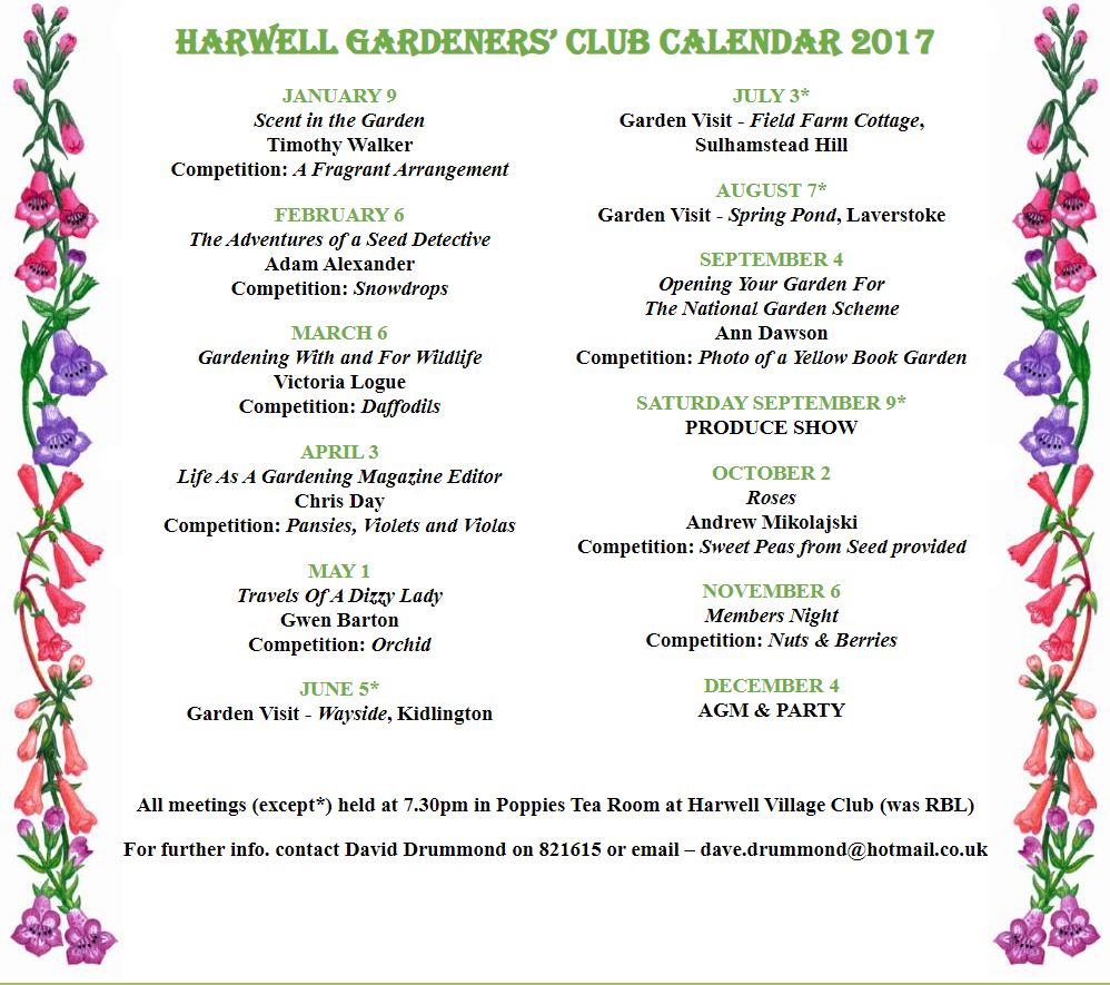 Harwell Gardener's Club Calendar 2017