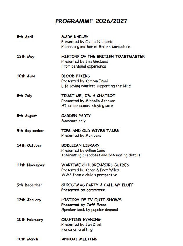 Harwell WI 2026-27 programme